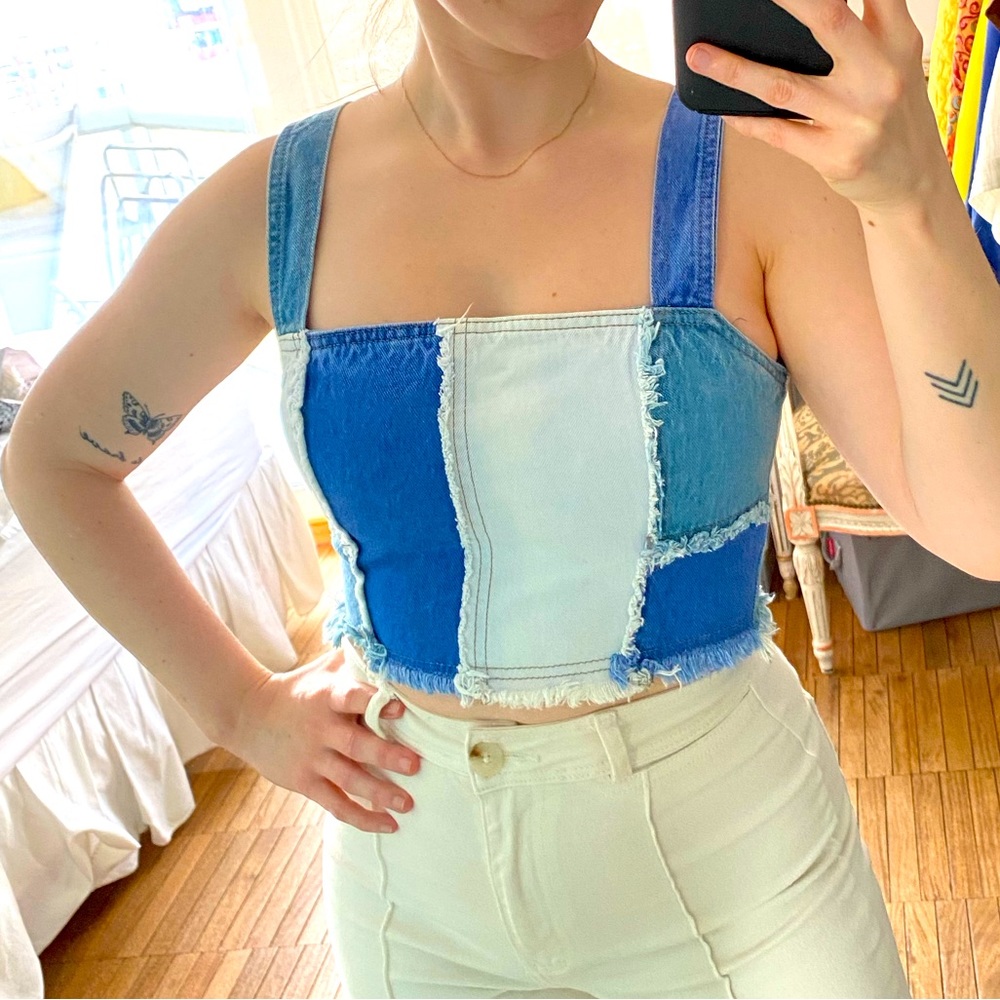 PATCHWORK DENIM CORSET TOP